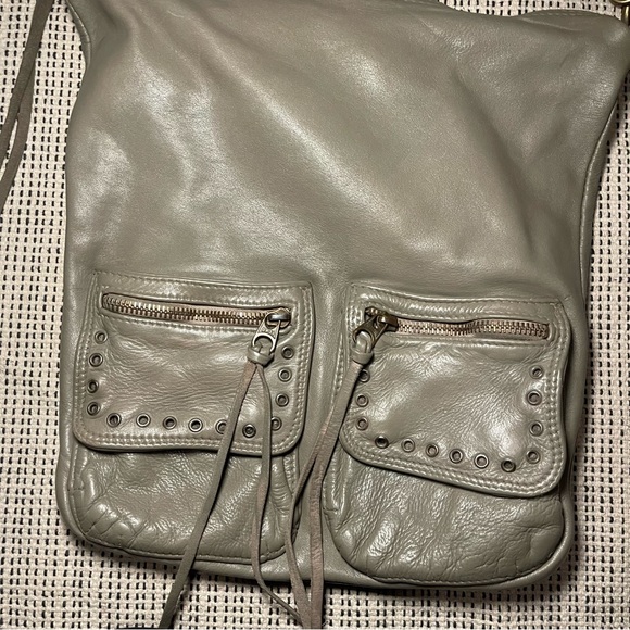 Moni Moni | Genuine Italian Leather Crossbody Long Strap Shoulder Bag In Grey - Picture 3 of 8